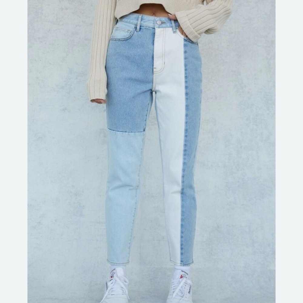 Pacsun Eco Hopper Patch Mom Jean Two Tone Blue Wash - Picture 14 of 14